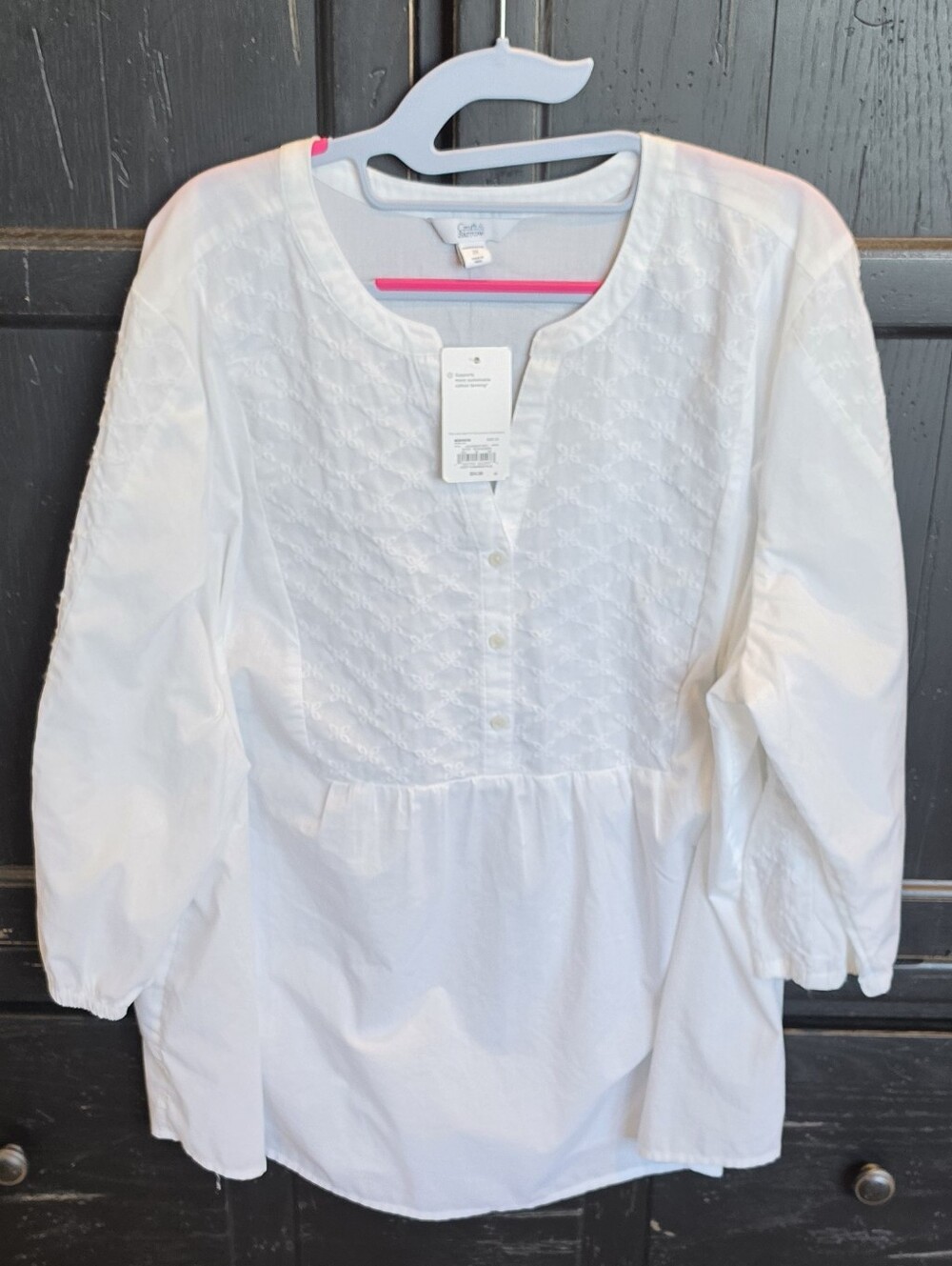 Croft And Barrow White Women's Embroidered Peasant Tunic Blouse 2X New W/ Tags!